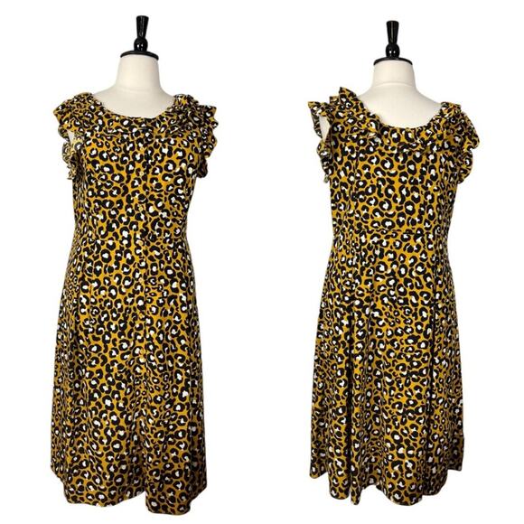 Who What Wear Midi Dress Ruffle Collar Yellow Leopard Women’s Plus Size XXL - Picture 12 of 13